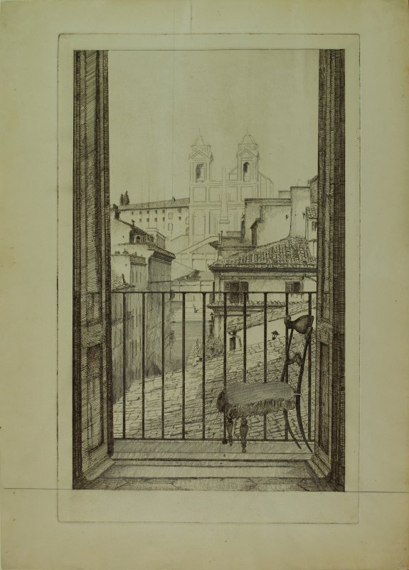 1941 ca. - Trinità dei Monti da palazzo Torlonia (prova con ritocchi a matita)